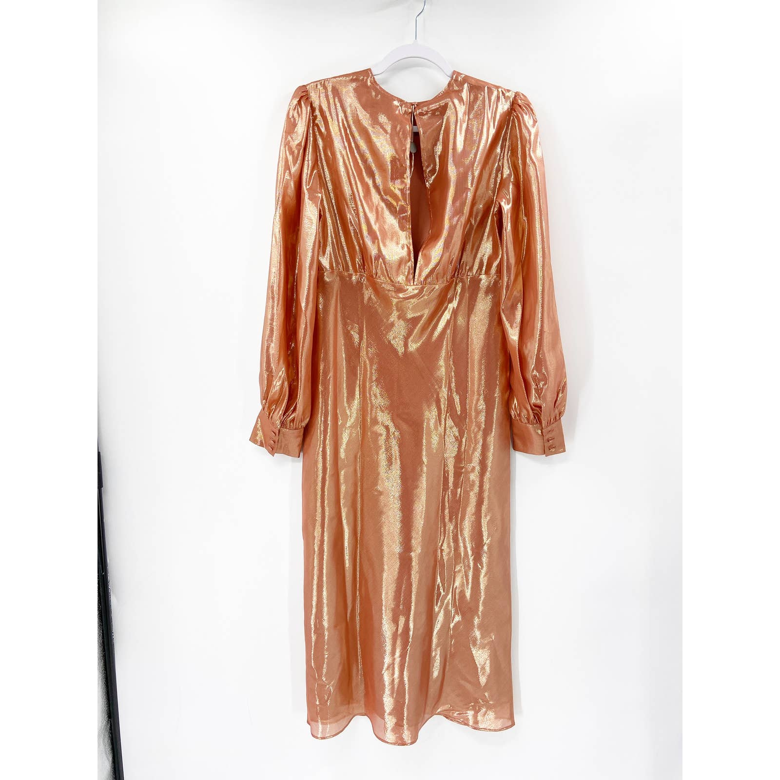 Olivia Von Halle X Disney Aureta Grace Silk Lurex Metallic Mid-Length Dress Nwt — image 4 of 8